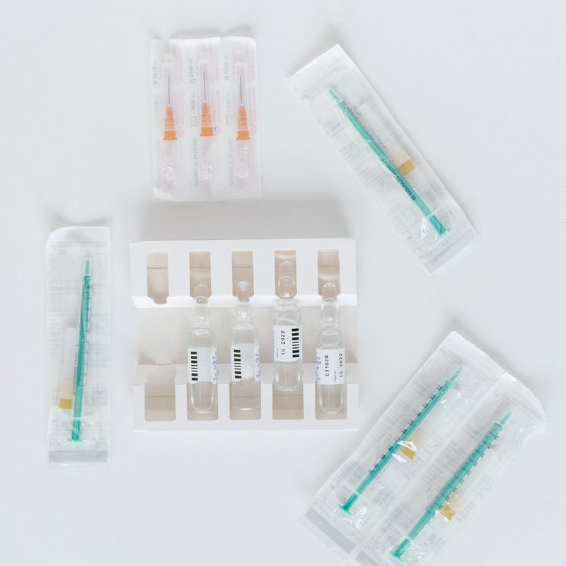 Sterile sealed ampoules and individually wrapped single-use syringes